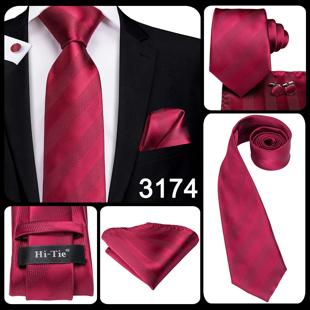 Mens Gift Tie Set Red Wine Burgundy Paisley Wedding Floral Maroon NeckTie For Men Fashion Design Hanky Cufflinks silk Business
