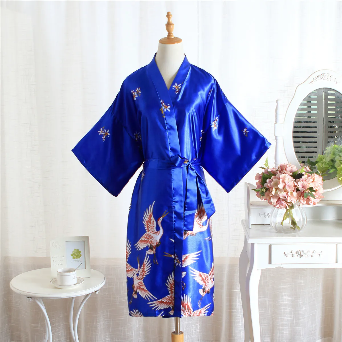 Satin Sleepwear Women Brides Wedding Robe Sleepwear Silky Nightgown Casual Bathrobe Animal Rayon Long Nightgown Kimono Bathrobe