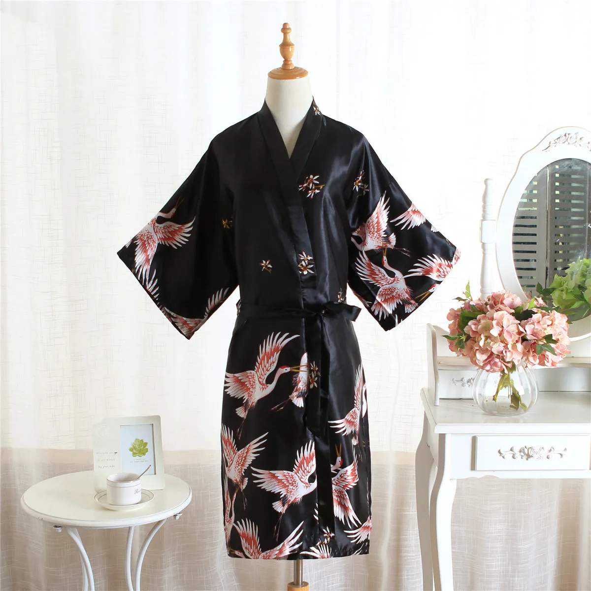 Satin Sleepwear Women Brides Wedding Robe Sleepwear Silky Nightgown Casual Bathrobe Animal Rayon Long Nightgown Kimono Bathrobe