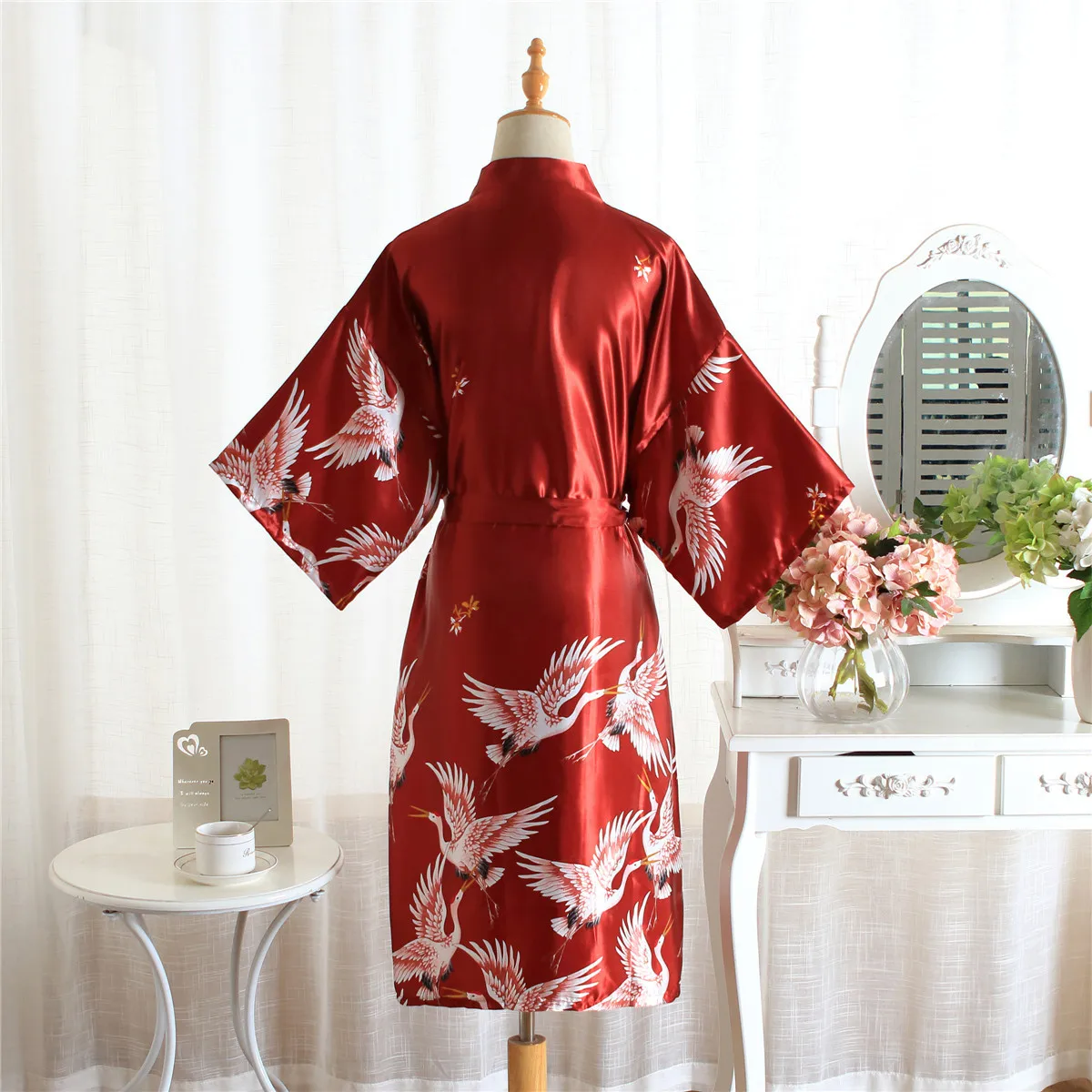 Satin Sleepwear Women Brides Wedding Robe Sleepwear Silky Nightgown Casual Bathrobe Animal Rayon Long Nightgown Kimono Bathrobe