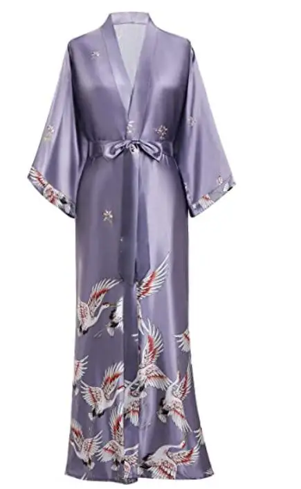 Satin Sleepwear Women Brides Wedding Robe Sleepwear Silky Nightgown Casual Bathrobe Animal Rayon Long Nightgown Kimono Bathrobe
