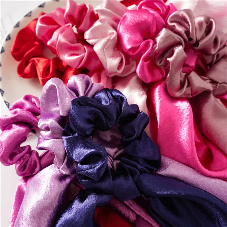 Shiny Silk Long Ribbon Scrunchies Elastic Hair Bands Women Girls Bow Knot Scraf Ponytail Holder Hair Ties Hair Accessories