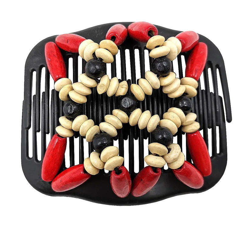 Vintage Magic Hair Comb Women Elastic Beads Hair Accessories Bun Holder Hair Clips Claw Comb-Stay Stretchy Headwear Hair Styling