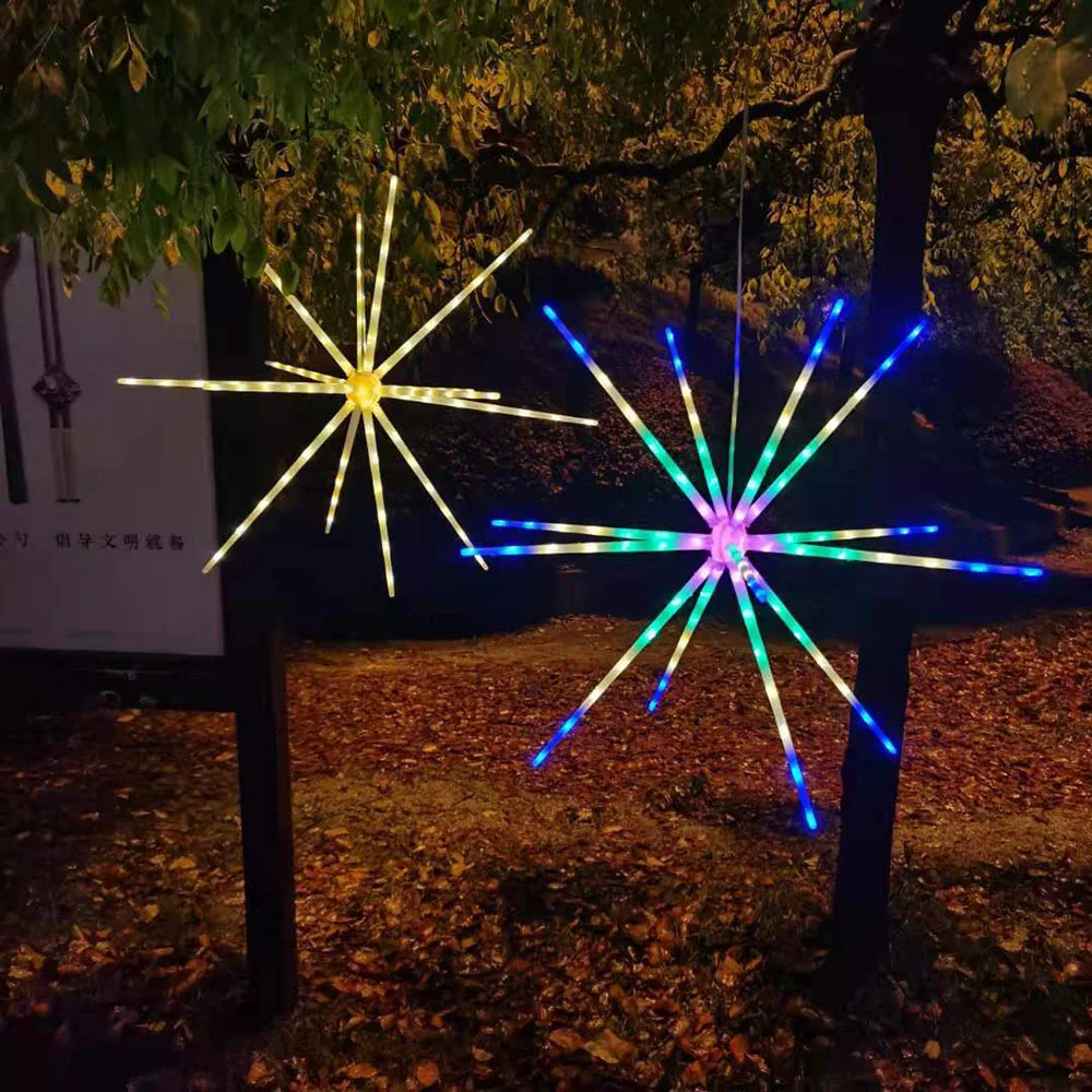 14 Tubes Star 3D Dynamic Firework Lamp with Remote Control RGB LED Colorful Night Light for Holiday Decoration Children's Gift