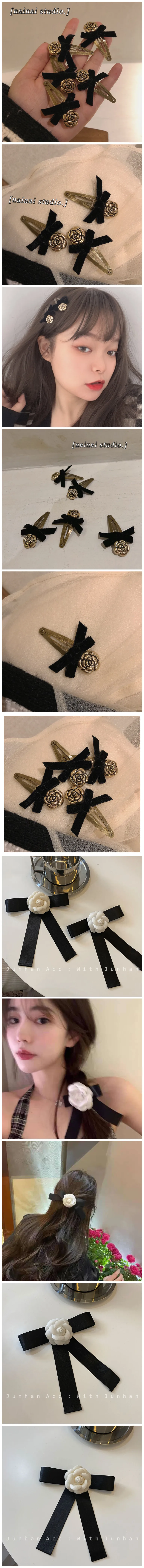 Women Elegant Camellia Hair Clips Wedding Accessories Hairpins Chic France Handmade White Flower Hair Tie Bow Knot Tie Barrette