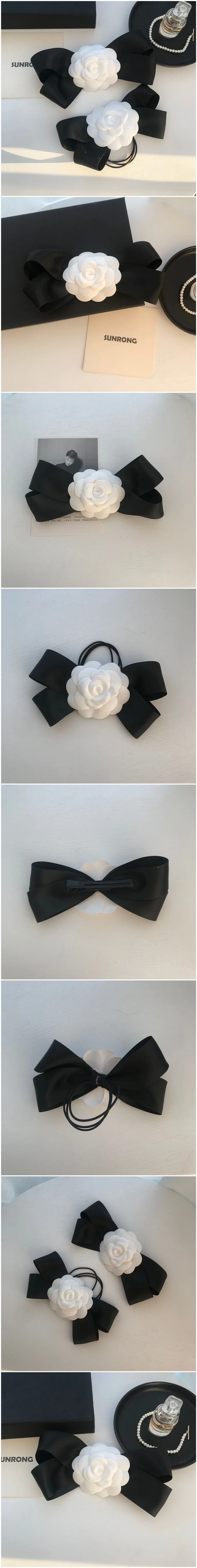 Women Elegant Camellia Hair Clips Wedding Accessories Hairpins Chic France Handmade White Flower Hair Tie Bow Knot Tie Barrette