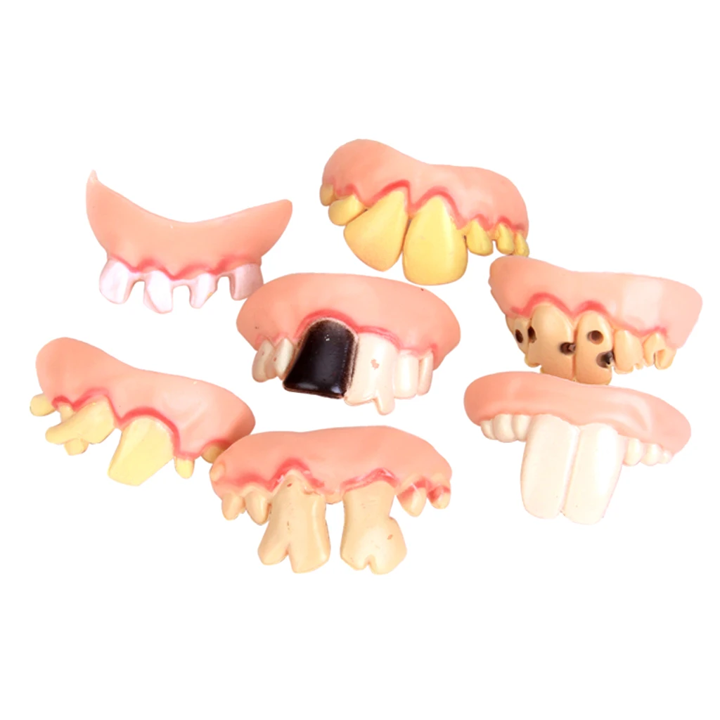 5Pcs Funny Teeth Toy Fake Denture Rotten Teeth Halloween Denture Joke Cosplay Prank Costume for Adults
