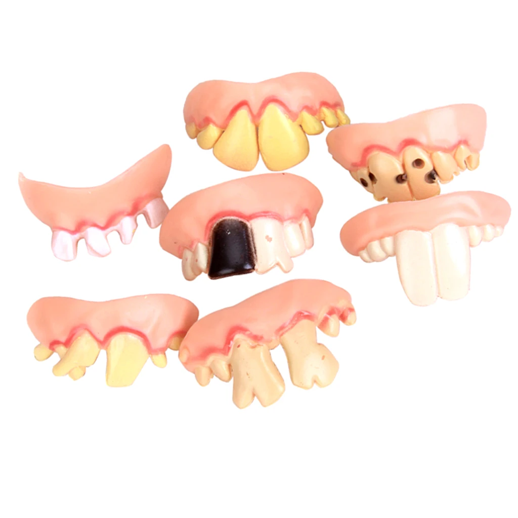 5Pcs Funny Teeth Toy Fake Denture Rotten Teeth Halloween Denture Joke Cosplay Prank Costume for Adults