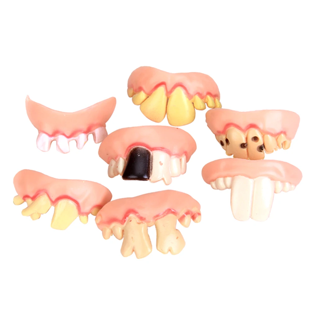 5Pcs Funny Teeth Toy Fake Denture Rotten Teeth Halloween Denture Joke Cosplay Prank Costume for Adults