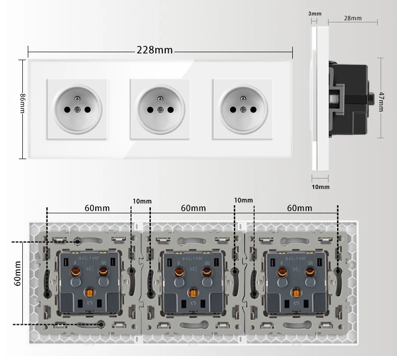 Nywp French standard plug, glass wallboard, French power supply, 16a 220V grounding socket, child protection door