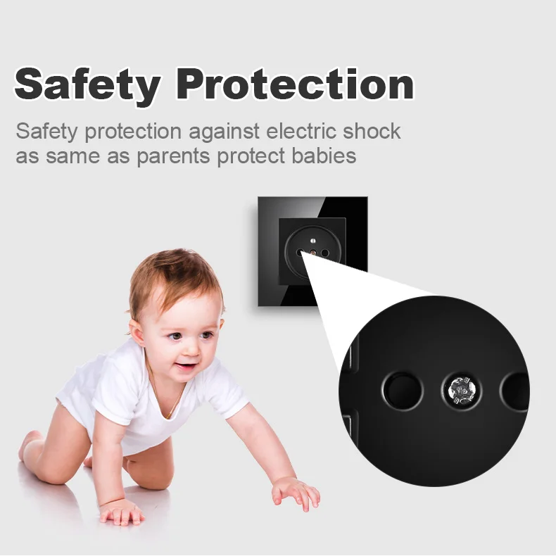 Nywp French standard plug, glass wallboard, French power supply, 16a 220V grounding socket, child protection door