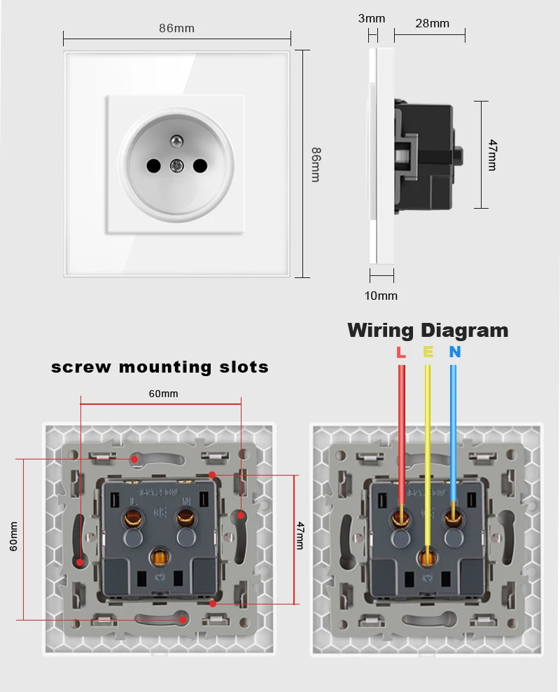 Nywp French standard plug, glass wallboard, French power supply, 16a 220V grounding socket, child protection door