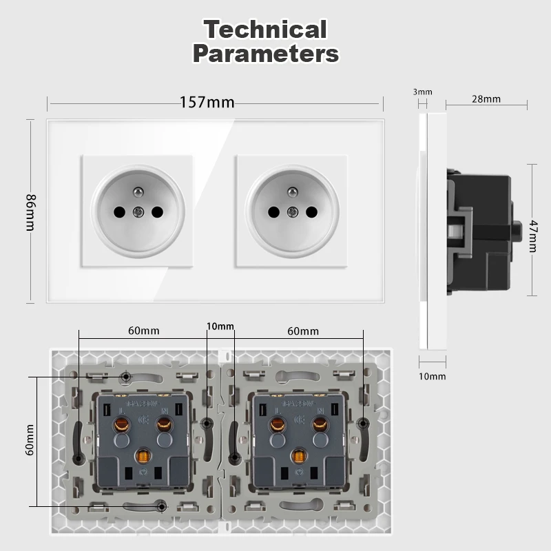 Nywp French standard plug, glass wallboard, French power supply, 16a 220V grounding socket, child protection door