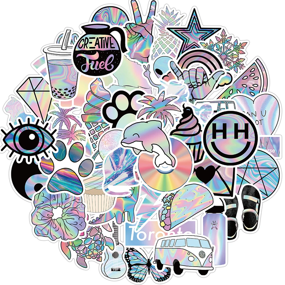 10/50PCS Mixed VSCO Holographic Laser Cartoon Stickers Luggage Skateboard Cute DIY Cool Graffiti Girl Gradient Sticker Decals