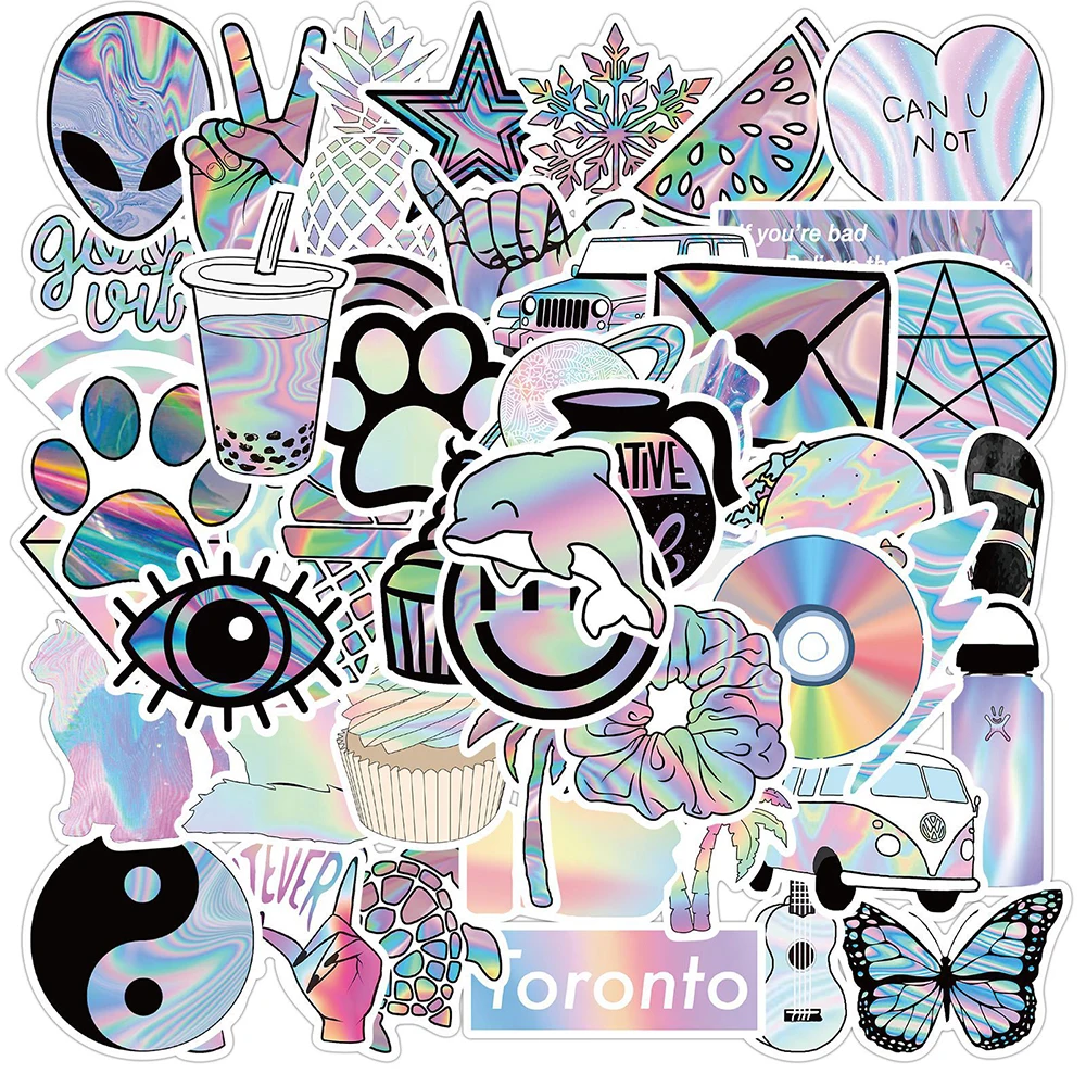 10/50PCS Mixed VSCO Holographic Laser Cartoon Stickers Luggage Skateboard Cute DIY Cool Graffiti Girl Gradient Sticker Decals
