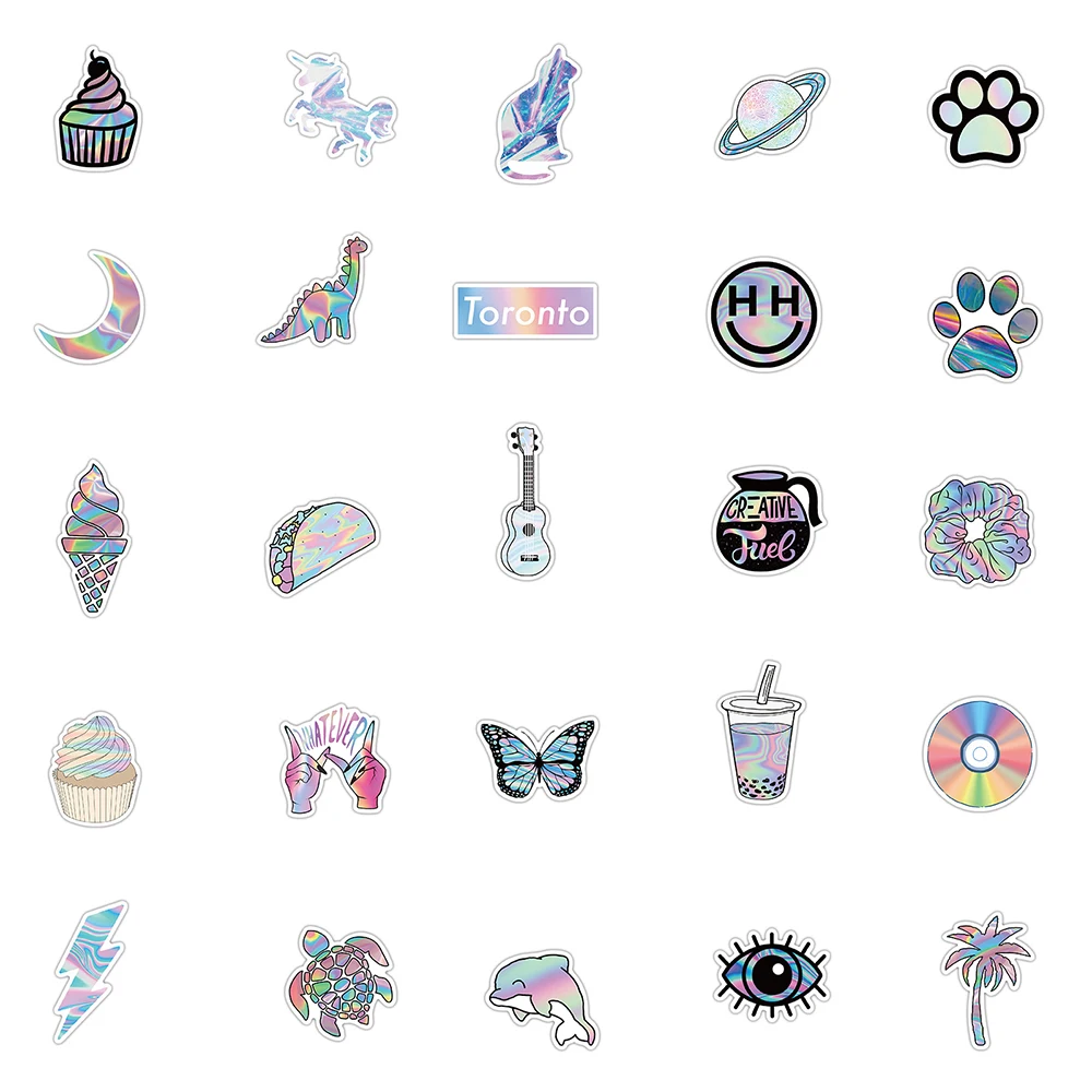 10/50PCS Mixed VSCO Holographic Laser Cartoon Stickers Luggage Skateboard Cute DIY Cool Graffiti Girl Gradient Sticker Decals