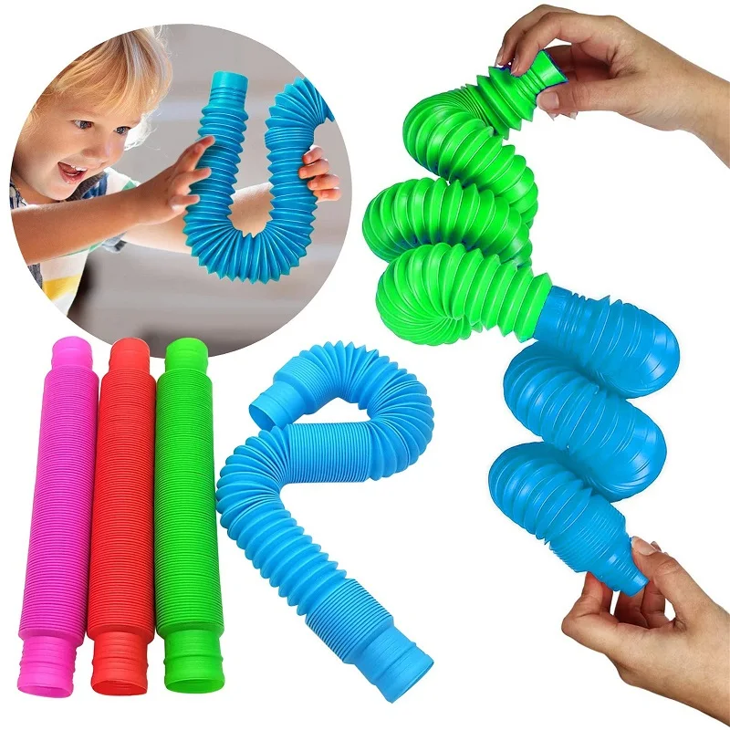 6PCS Flexible Plastic Popular Color Creative Telescopic Pipe Corrugated Decompression Vent Children's Toy Birthday Party Gift