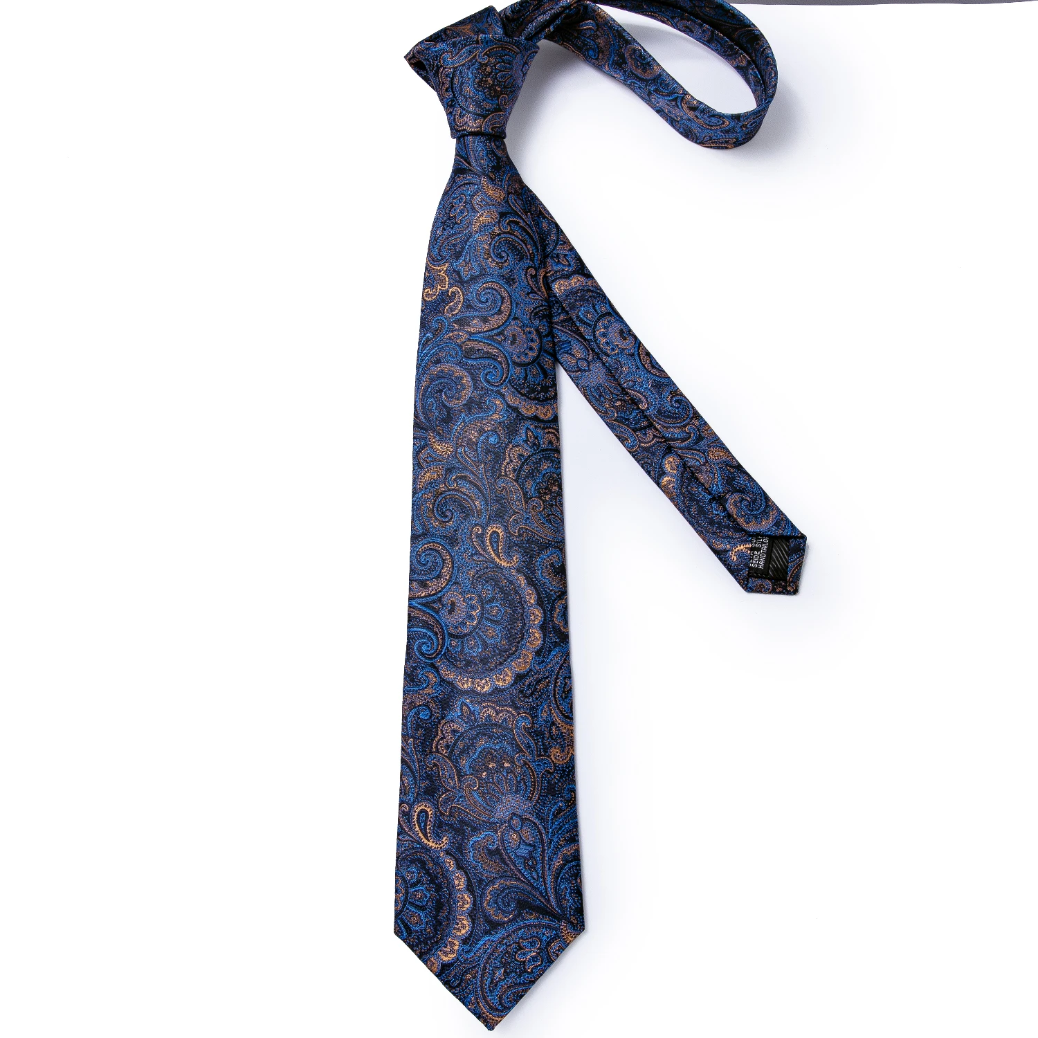 Luxury Blue Gold Paisley Ties For Men Business Wedding Neck Tie Set With Tie Ring Brooch Pin Men's Cufflinks Pocket Square