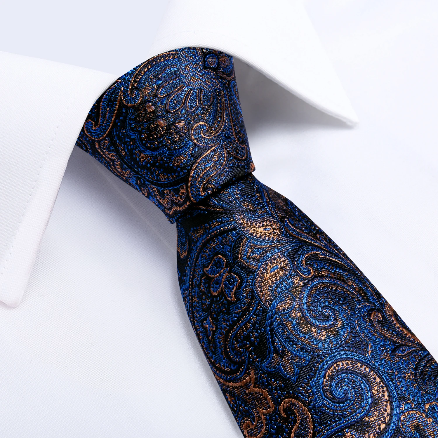 Luxury Blue Gold Paisley Ties For Men Business Wedding Neck Tie Set With Tie Ring Brooch Pin Men's Cufflinks Pocket Square