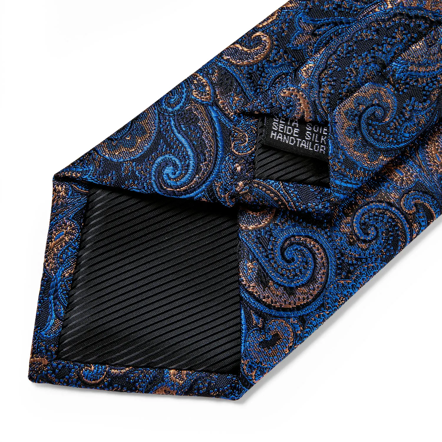 Luxury Blue Gold Paisley Ties For Men Business Wedding Neck Tie Set With Tie Ring Brooch Pin Men's Cufflinks Pocket Square