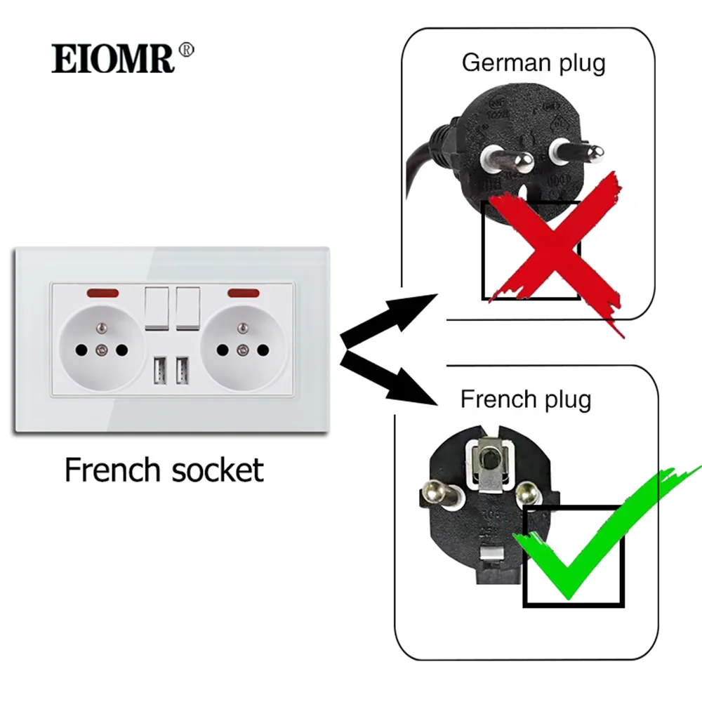 EIOMR EU Electrical Sockets with USB 110~220V 16A Wall Power Socket with Light Switch No Need To Pull The Plug Home Decoration