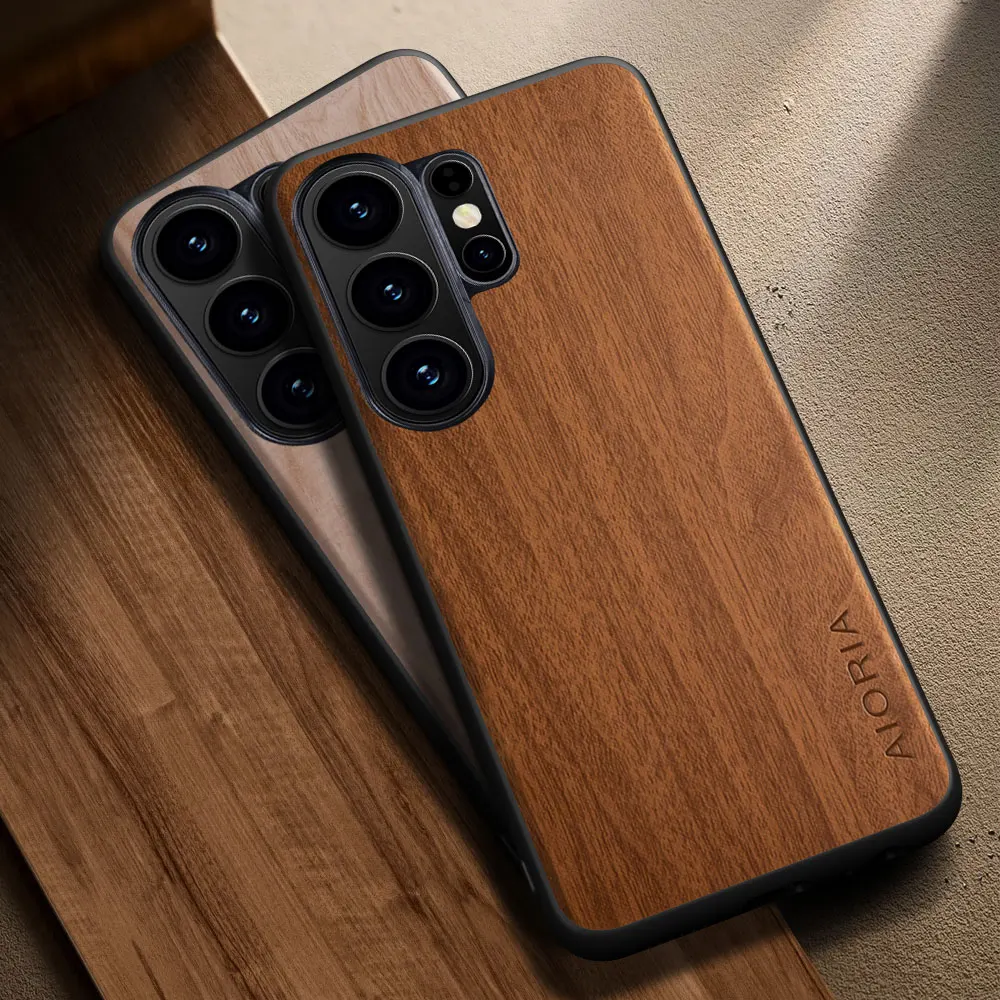 for Samsung Galaxy S26 S25 S24 S23 S22 S21 Ultra Plus Fe Edge Case coque stylish premium wood pattern PU leather phone case