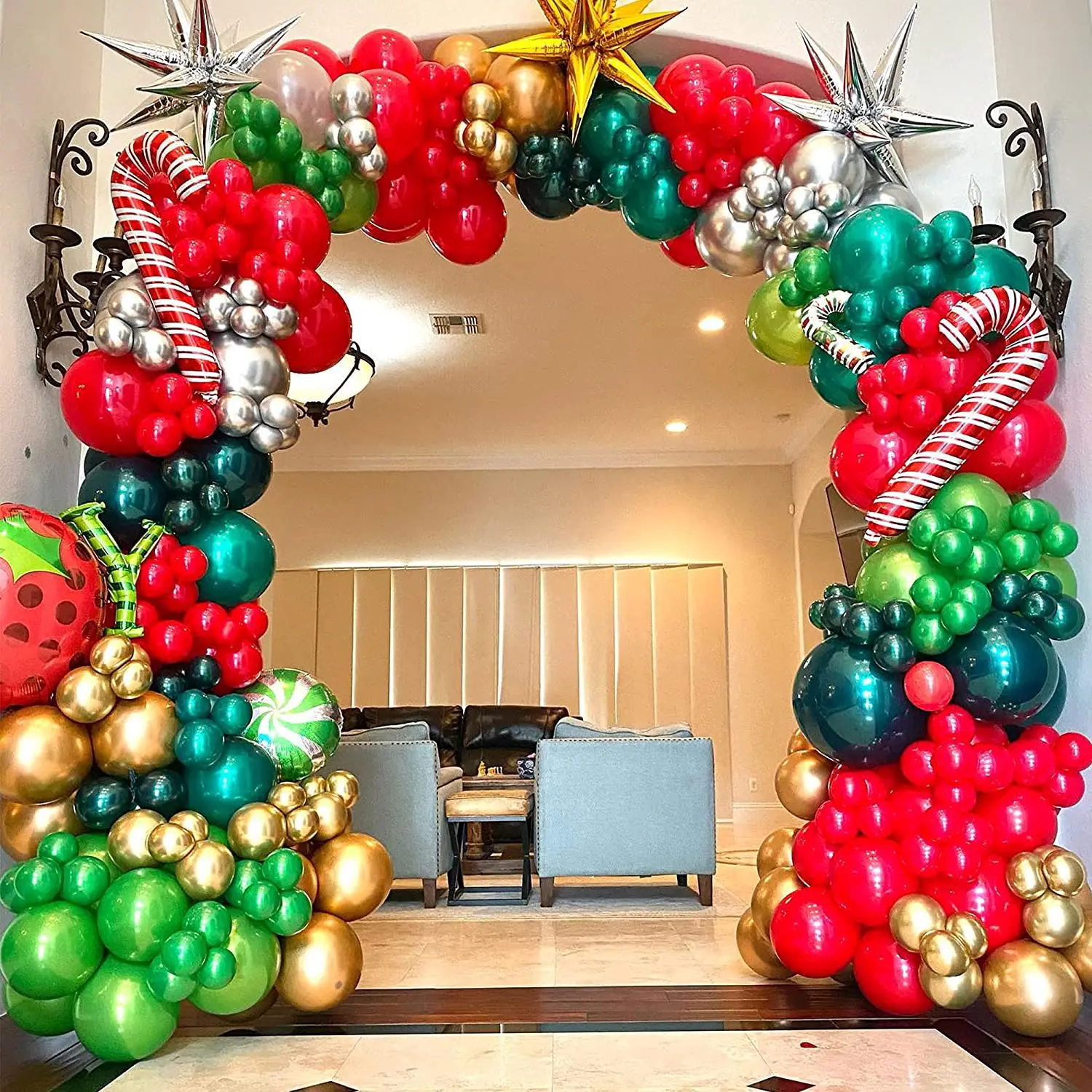 Christmas Balloon Arch Green Gold Red Box Candy Balloons Garland Cone Explosion Star Foil Balloons New Year Christma Party Decor