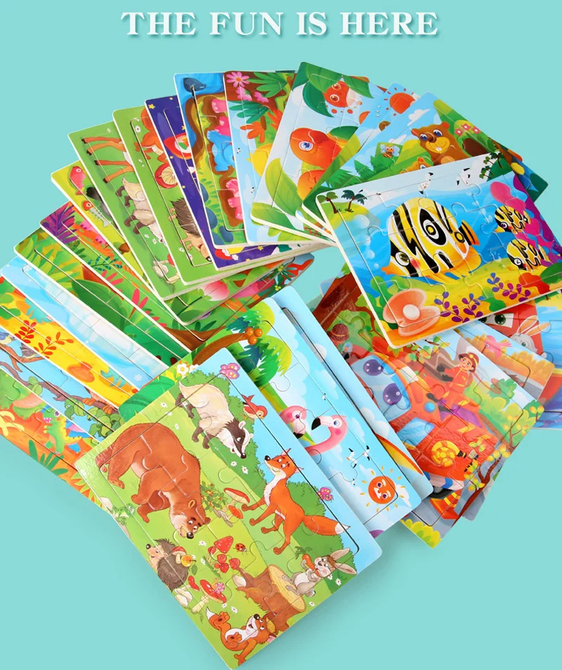 Montessori Wooden Toys for Children Cartoon Animal Jigsaw 3D Puzzle Board Game Educational Toys For Children Gifts