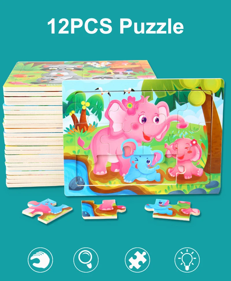 Montessori Wooden Toys for Children Cartoon Animal Jigsaw 3D Puzzle Board Game Educational Toys For Children Gifts