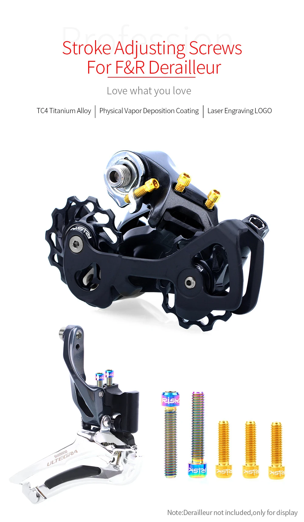 RISK Bicycle Front Rear Derailleur Bolts M4x13.5 M4x20mm Titanium Mountain Road Bike Front & Rear Derailleur Stroke Adjust Screw