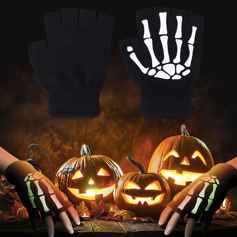 Halloween Skull Scarf Women Men Knitted Winter Warm Scarves Black White Gothic Pashmina Shawls Wrap Scarf for Halloween