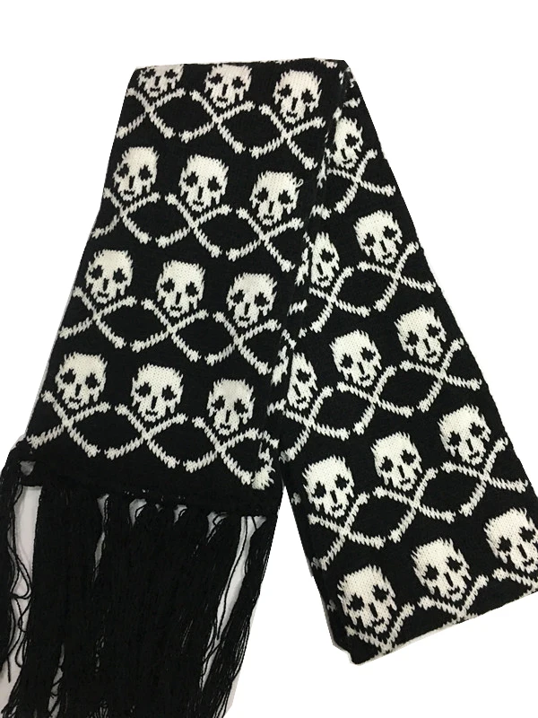 Halloween Skull Scarf Women Men Knitted Winter Warm Scarves Black White Gothic Pashmina Shawls Wrap Scarf for Halloween
