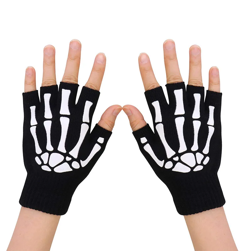 Halloween Skull Scarf Women Men Knitted Winter Warm Scarves Black White Gothic Pashmina Shawls Wrap Scarf for Halloween