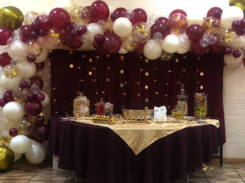 134Pcs Burgundy Wine Red Pink Balloons Arch Garland Kit Gold Confetti Balloons Valentine's Day Decor New Year Decoration 2022