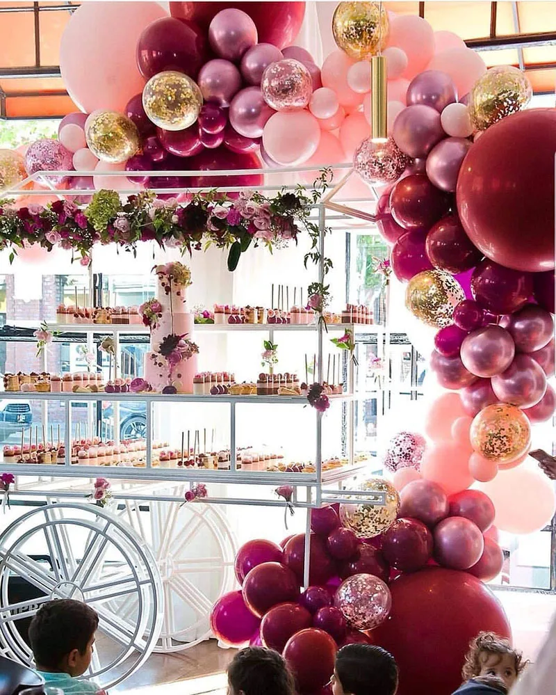 134Pcs Burgundy Wine Red Pink Balloons Arch Garland Kit Gold Confetti Balloons Valentine's Day Decor New Year Decoration 2022