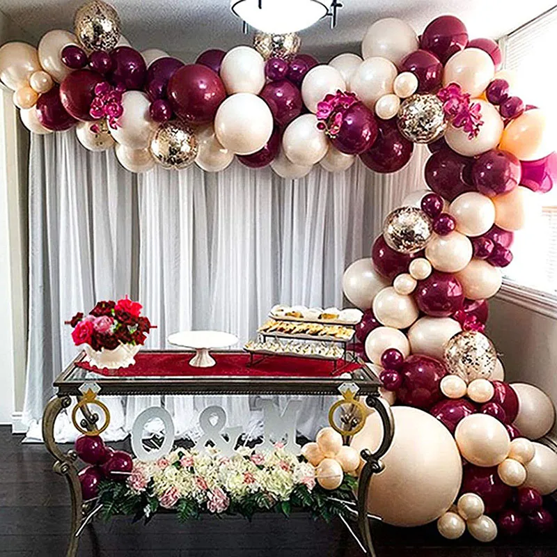 134Pcs Burgundy Wine Red Pink Balloons Arch Garland Kit Gold Confetti Balloons Valentine's Day Decor New Year Decoration 2022