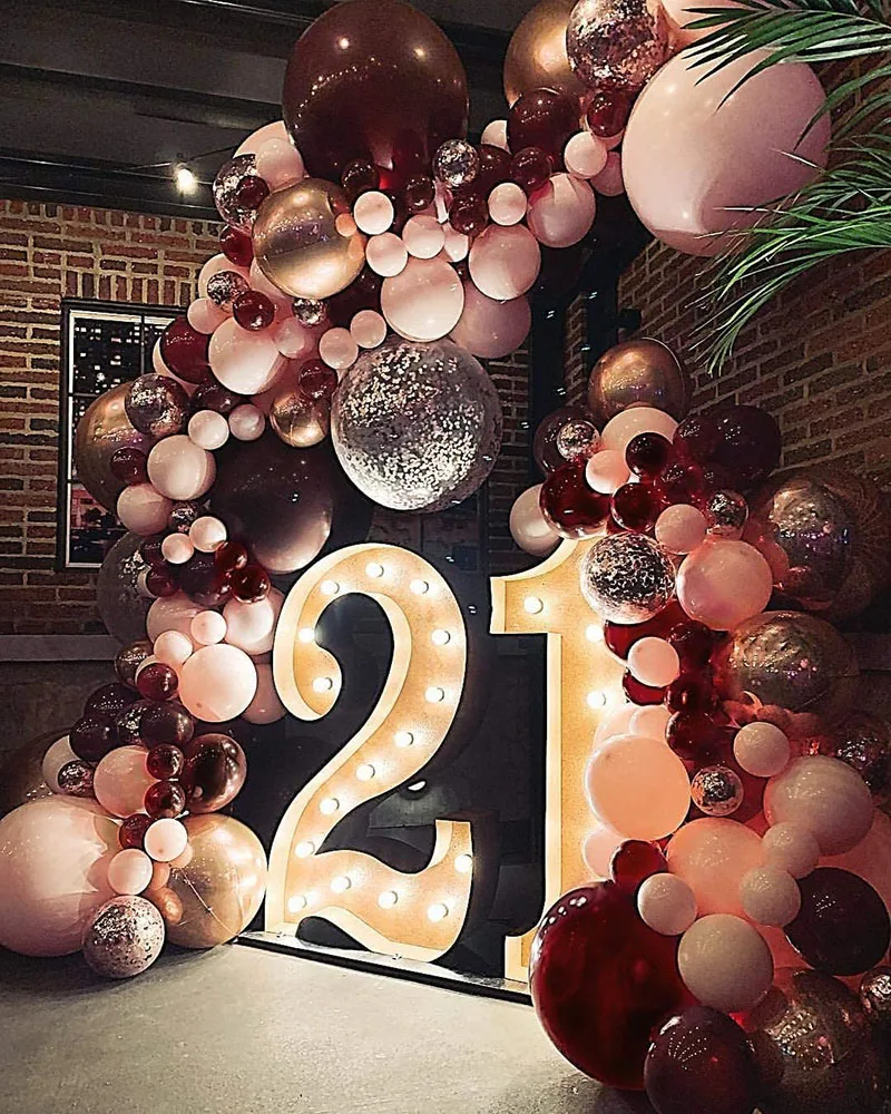 134Pcs Burgundy Wine Red Pink Balloons Arch Garland Kit Gold Confetti Balloons Valentine's Day Decor New Year Decoration 2022