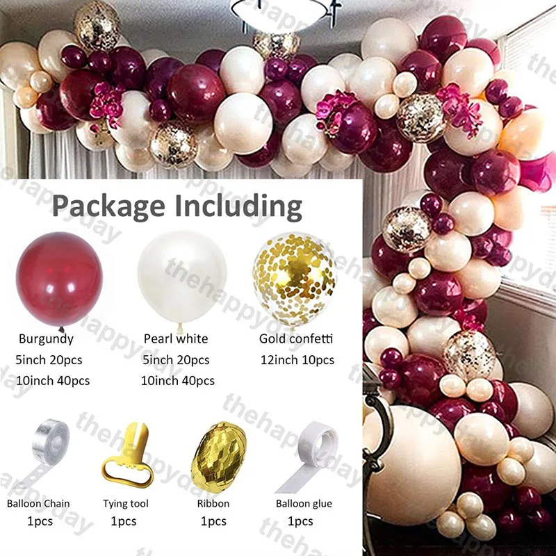 134Pcs Burgundy Wine Red Pink Balloons Arch Garland Kit Gold Confetti Balloons Valentine's Day Decor New Year Decoration 2022