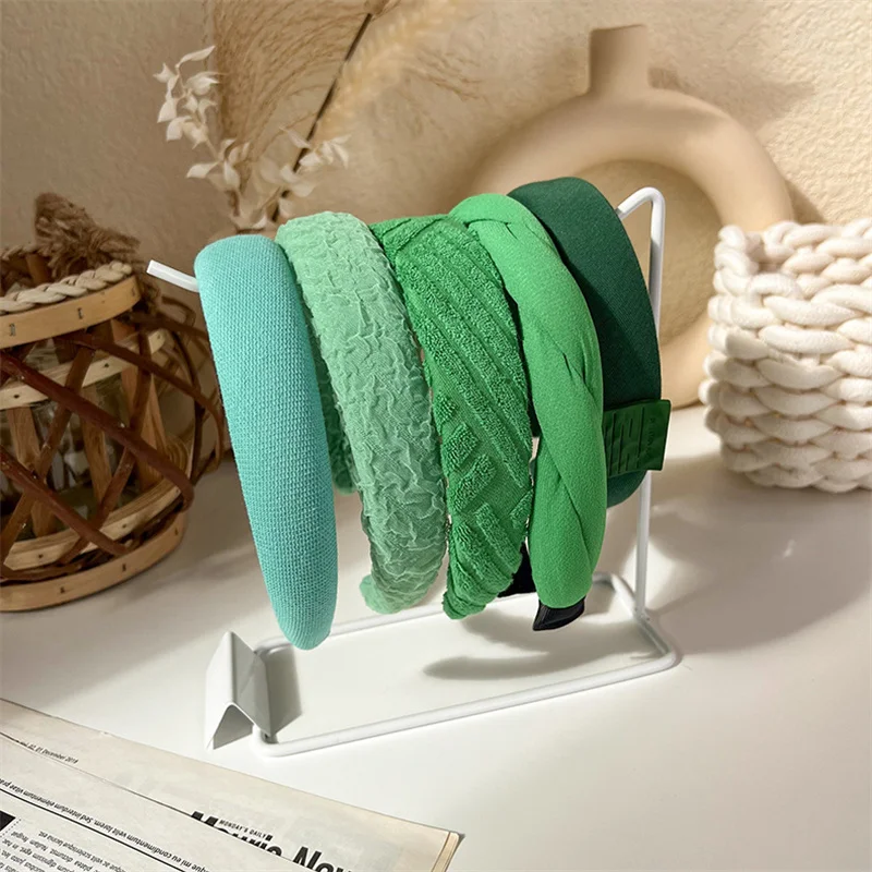 Fashion Korea INS Green Padded Womens Headband Woolen Autumn/Winter Hair Band Headwear Girl Wide Side Hair Hoop Hair Accessories