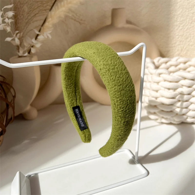 Fashion Korea INS Green Padded Womens Headband Woolen Autumn/Winter Hair Band Headwear Girl Wide Side Hair Hoop Hair Accessories