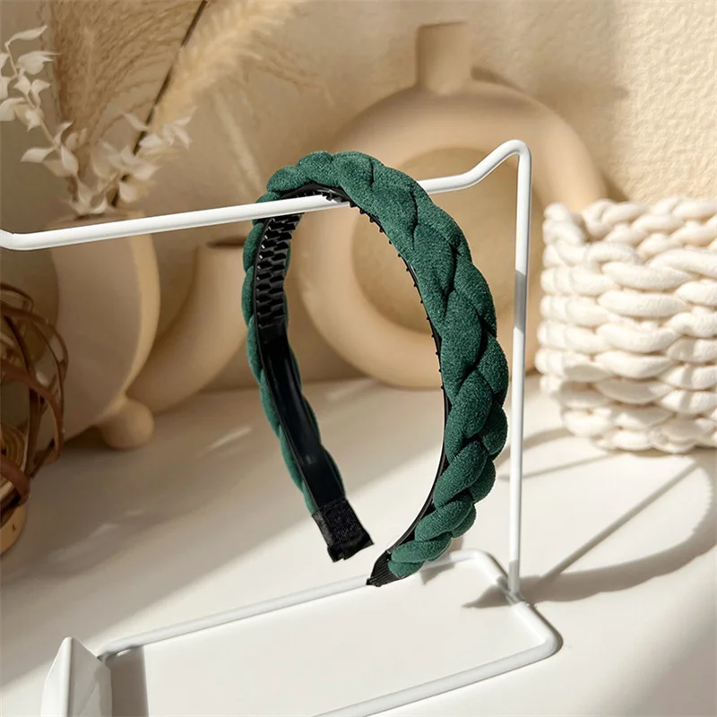 Fashion Korea INS Green Padded Womens Headband Woolen Autumn/Winter Hair Band Headwear Girl Wide Side Hair Hoop Hair Accessories
