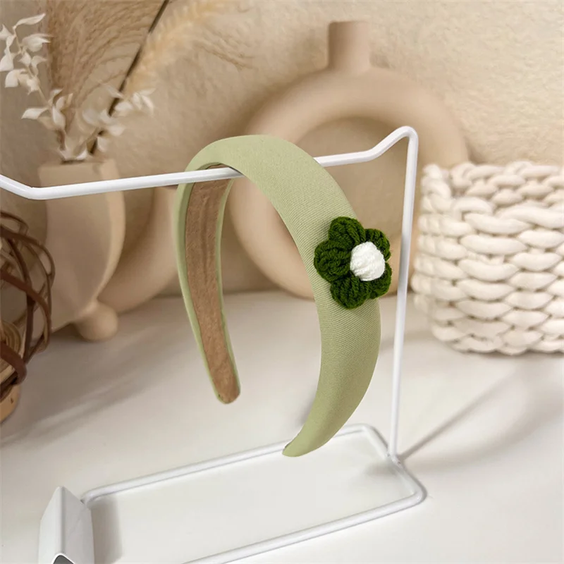 Fashion Korea INS Green Padded Womens Headband Woolen Autumn/Winter Hair Band Headwear Girl Wide Side Hair Hoop Hair Accessories