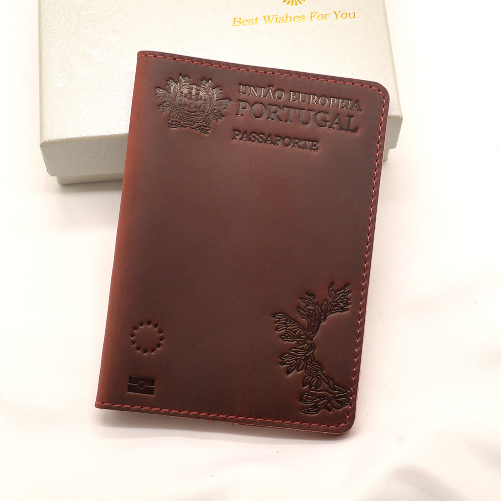 Genuine Leather Passport Cover Portugue Retro Cow Leather Portuguese Passport Holder Passport Case Unisex Travel Wallet Passport