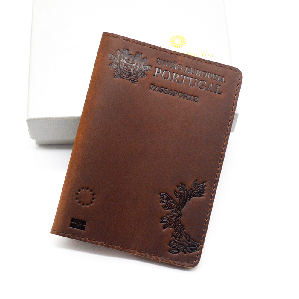 Genuine Leather Passport Cover Portugue Retro Cow Leather Portuguese Passport Holder Passport Case Unisex Travel Wallet Passport