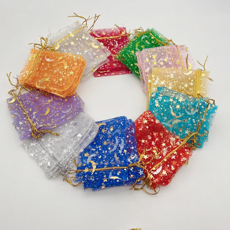 Organza Gift Bags, Butterfly, Rose, Heart, Organza Sachet, Wedding Packaging, Jewelry Storage Bags, Drawstring Bag, 100Pcs, 7x9