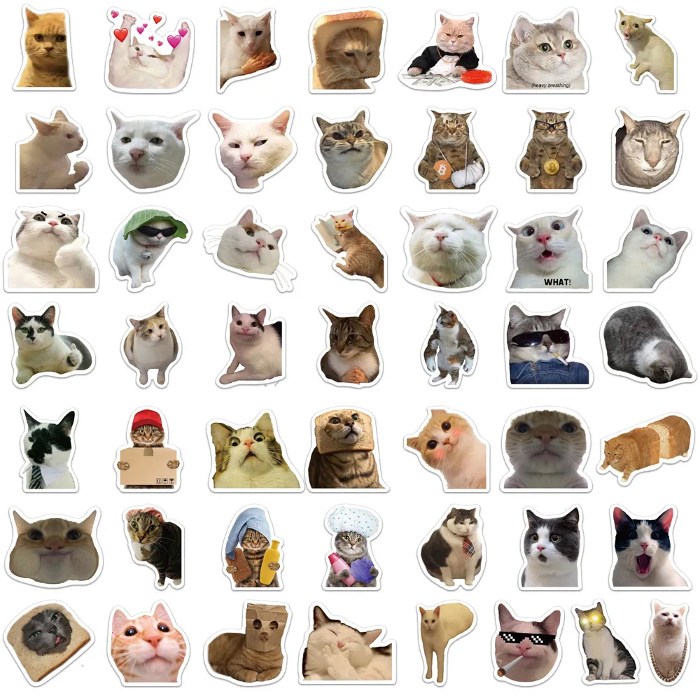 10/30/50PCS Cute Meme Animal Cat Kitty Stickers Skateboard Guitar Suitcase Freezer Motorcycle Classic Toy Decal Funny Sticker