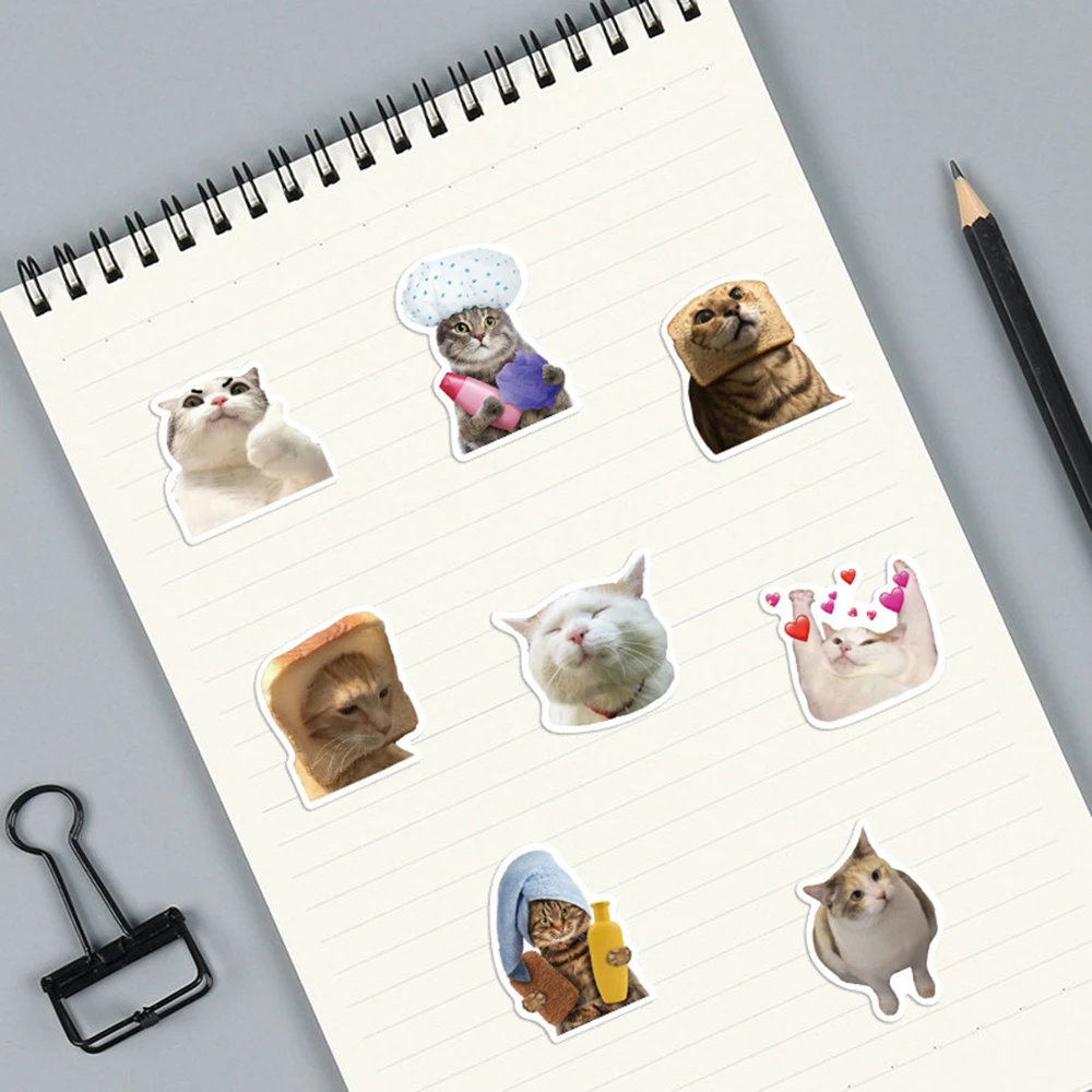10/30/50PCS Cute Meme Animal Cat Kitty Stickers Skateboard Guitar Suitcase Freezer Motorcycle Classic Toy Decal Funny Sticker