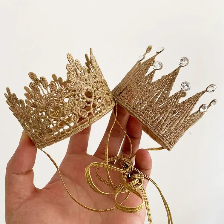 Kids Princess Crown Headband with Flowers And Diamonds Girl's Birthday Party Headdress Elegant Crown Hat for Children