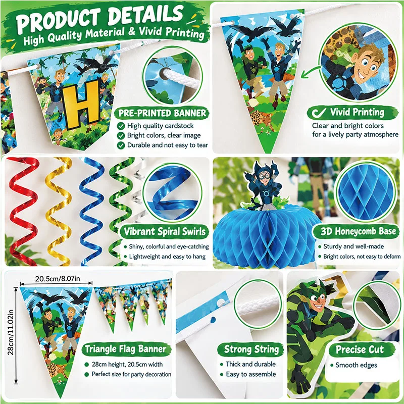 Wild Kratts Jungle Theme Birthday Party Ceremony Scene Layout Decorative Banner Spiral Honeycomb Pennant Disposable Items