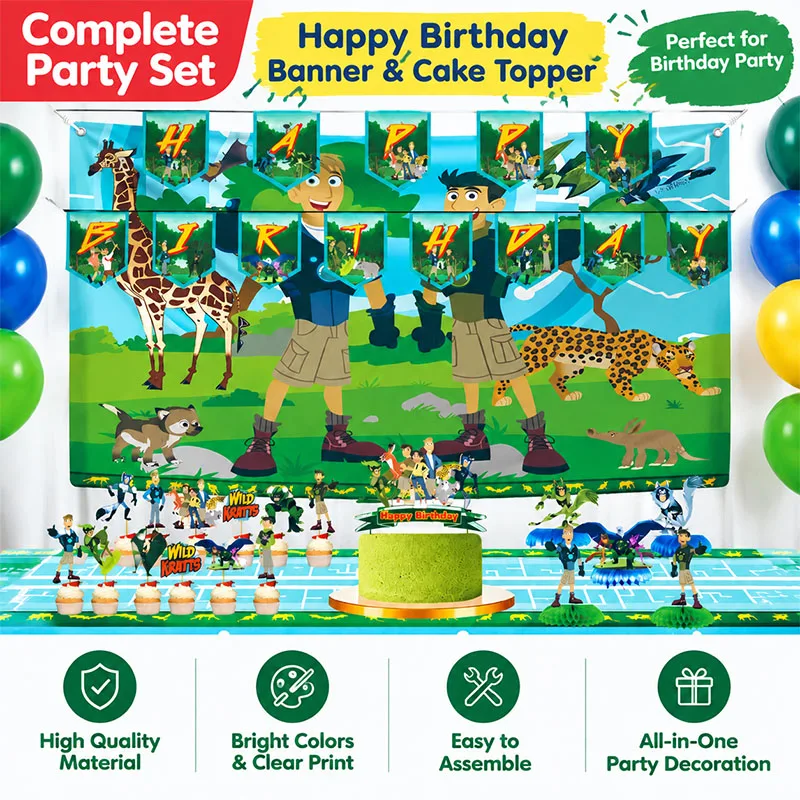 Wild Kratts Jungle Theme Birthday Party Ceremony Scene Layout Decorative Banner Spiral Honeycomb Pennant Disposable Items